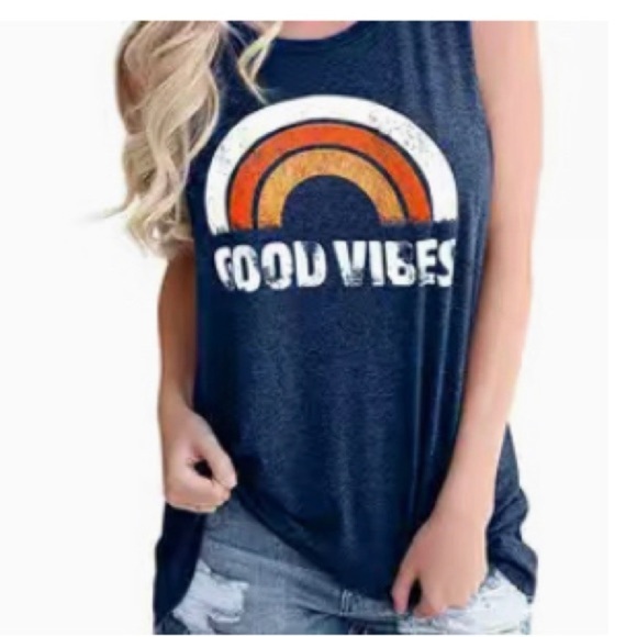 Tops - 🔥Navy Good Vibes Sleeveless Tee Shirt Tank Top